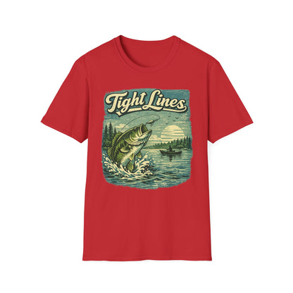 Tight Lines Fishing Graphic T-Shirt | Bass Fishing at the Lake Retro Design