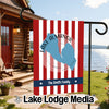 Customizable garden flag for Lake Almanor, California, featuring family name.