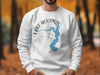 White sweatshirt with Lake Houston Texas map and compass design.