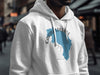 White hoodie with Garibaldi Lake map and compass graphic. BRITISH COLUMBIA.