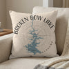 Pillow with Broken Bow Lake map design and compass rose, Oklahoma.