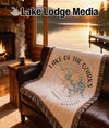Woven blanket with compass rose and Lake of the Ozarks map, Missouri.
