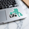 Teal Yellowstone National Park map sticker with "Yellowstone Life" text on laptop.