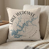 Light beige pillow with Lake Wedowee Alabama map and compass design.