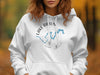 White hoodie with Lake Rabun Georgia map and compass graphic.