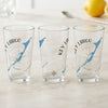 Three clear glasses with "Key Largo Florida" text and a blue map outline.