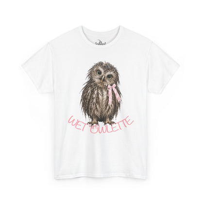 Wet Owl Coquette French Owlette Cute Pink Baby Owl Shirt, Hiking Wildlife T-Shirt, Screech Hoot Owl Bird Watching Shirt