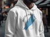 White hoodie with Rattlesnake Lake Washington graphic and compass design.