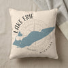 Pillow with Lake Erie map and compass graphic, reads "Lake Erie Michigan".