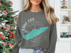 Lake Erie graphic on a gray long-sleeve shirt with compass and Michigan text.