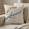 Pillow with Lake Icara Iowa map and compass design.