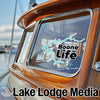 Sticker on a boat window reading "Boone Life" with a lake outline.