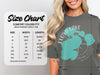 Comfort Colors 1717 heavyweight adult tee size chart with width and length measurements.