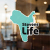 Turquoise sticker with "Stevens Life" text and Lake Lodge Media LLC credit.