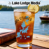 Glass of iced tea with lemon, featuring a blue lake map graphic and "Chain O'Lakes" text.