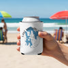 White can cooler on a beach with Lake Winnipesaukee map and compass graphic.
