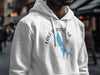 White hoodie with "Lake Berryessa California" text and map design