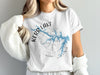 White t-shirt with Kerr Lake Virginia map and compass graphic.