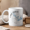 White mug with "Lake Travis Texas" text, compass, and lake map design.