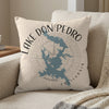Pillow with Lake Don Pedro California map and compass rose design.