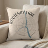 Kootenay Lake Canada map with compass graphic on a textured pillow.
