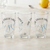 Three clear glasses with compass and Finger Lakes design, "New York" text.
