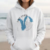 White hoodie with a blue Lake Union map graphic and compass rose.