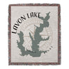 Woven blanket featuring a Lavon Lake Texas map silhouette and compass rose design.