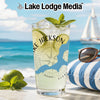 Tall glass with Lake Jackson design, limes, mint, and ice.