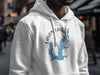 White hoodie featuring a map of Lavon Lake, Texas with a compass graphic.