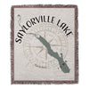Woven blanket featuring Saylorville Lake, Iowa, with compass rose and map outline.