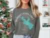 Grey crewneck sweatshirt with Whiskeytown Lake California map over compass graphic.