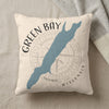 Green Bay Wisconsin map on textured pillow with compass detail.