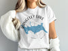 White t-shirt with "Rangeley Lake Maine" and a blue lake map graphic.