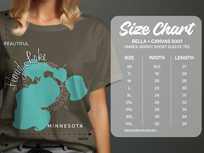 Size chart for Bella + Canvas 3001 unisex t-shirts, featuring Minnesota graphic.