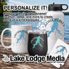 Mug, tumbler, and water bottle with custom "Lakewood Lakes Missouri" design.