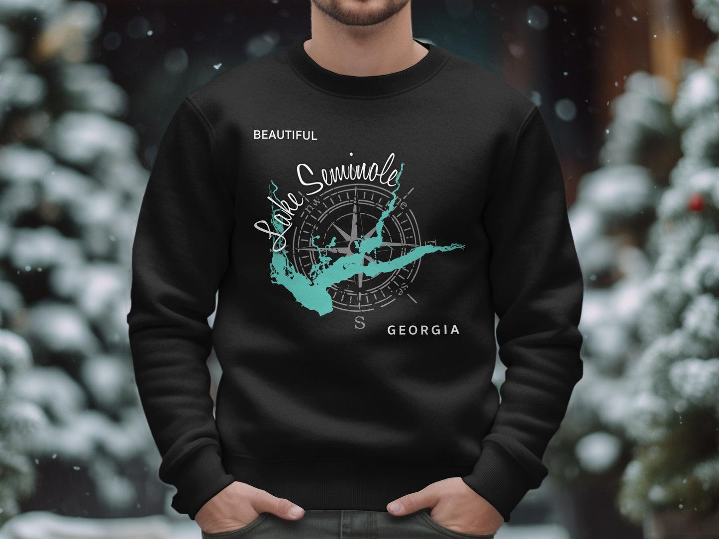 Black sweatshirt with "Lake Seminole Georgia" and compass design.