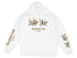 White hoodie with "Lake Life" text and graphics, "Calaveras Lake Texas" on sleeves.