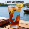 Glass with iced tea and a lemon slice, with "Flow Lake" and a light blue lake map graphic.