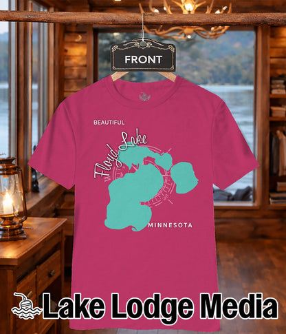 Pink t-shirt with "Beautiful Floyd Lake" and compass graphic.