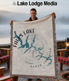 Woven blanket featuring a map of Falls Lake, North Carolina, and a compass rose.