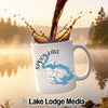 White mug with "Spoon Lake Illinois" map design and compass rose.
