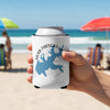 White can cooler with blue Herb Parsons Lake Tennessee graphic held at the beach.