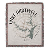 Lake Hartwell South Carolina map and compass design woven throw blanket.