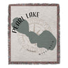 Pearl Lake Wisconsin map design on a fringed blanket with compass rose.