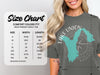 Comfort Colors 1717 heavyweight adult tee size chart with width and length measurements in inches.