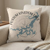 Pillow with Possum Kingdom Lake map and compass design, "Texas" text.