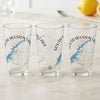 Three clear glasses feature a blue map of South Holston Lake, Virginia, and a compass rose.