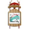 Wooden sled ornament with "Merry Christmas FROM Diamond Valley" and snowflakes.