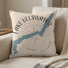 Pillow with Lake Ullswater map and compass design, England.